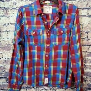 Abercrombie & Fitch Men's Long Sleeve Red Blue Plaid Muscle Fit Shirt Size M
